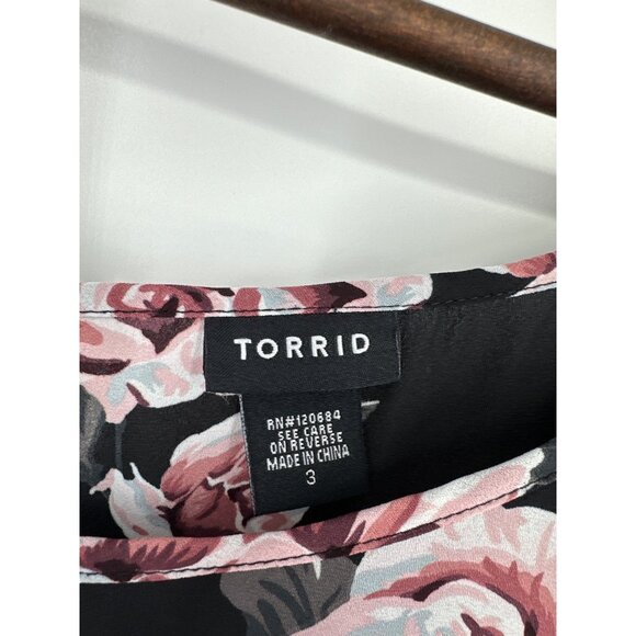 Torrid Floral Flutter Sleeve Scoop Neck Hi Low Georgette Blouse Women’s Size 3X - Picture 6 of 10